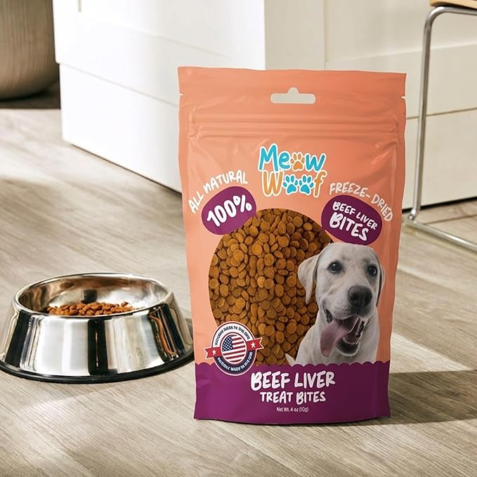 Meow Woof Freeze Dried Beef Liver Dog Treats, Single Ingredient, High Protein Natural Dog Treats, Grain Free Training Treats for Dogs & Puppies, Freeze Dried Liver Treats, 113g