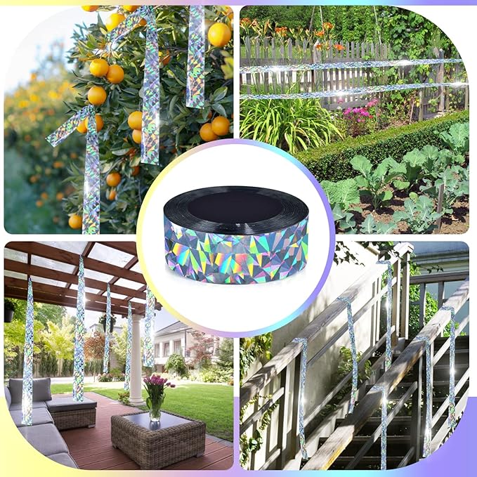 Bird Scare Tape Ribbon(524FT) - Reflective Tape for Birds - Keep Birds Away Outdoor - Scare Tape for Bird Control - Double Side Ribbon, Scare Geese, Pigeon, Duck, Woodpecke- Yard Decoration