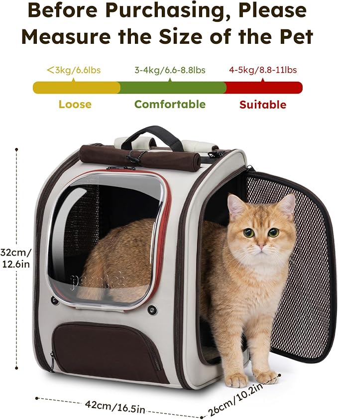 Pecute Dog Backpack Carrier,Large Space Dog Bubble Backpack,Ergonomic,Khaki | Upgraded Transparent Window Offers Greater Transparency,More Wear-Resistant,Sunshade curtain,Folding bowl,Ventilated