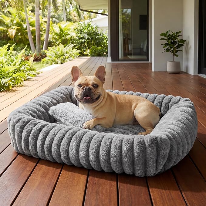 Dog Bed for Small Medium Size Dog, Washable Self Warming Dog Cat Beds for Indoor Cats Fluffy Rabbit Fur Pet Bed for Puppy and Kitten, Orthopedic Dog Cat Beds with Removable Cover & Anti-Slip Bottom