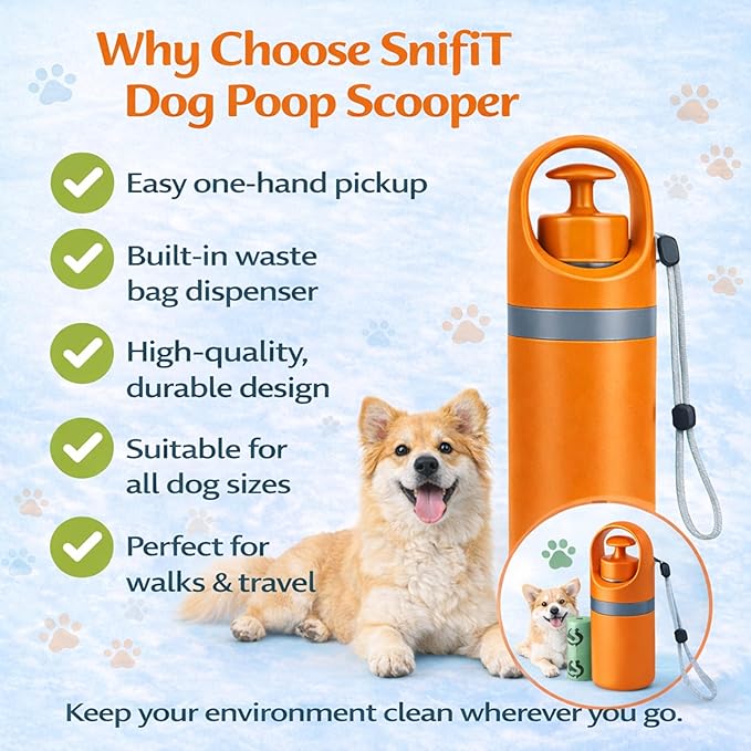 Dog Pooper Scooper for Large Small Dogs - Portable Eco-Friendly Lightweight Poop Scooper for Dogs, Mini Waste Picker for Lawn, Grass, Gravel, and Easy to Carry (7.4 x 2.8in) Orange