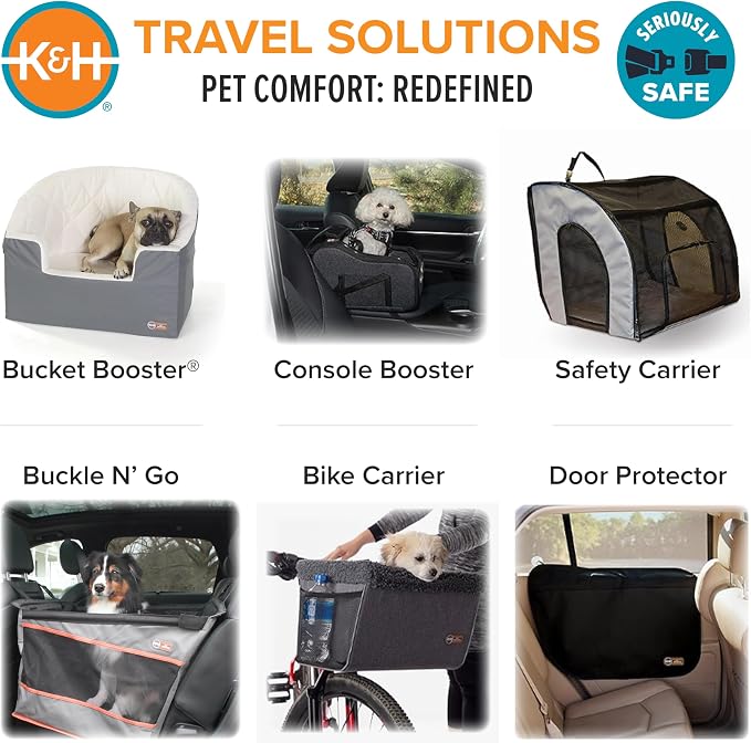 K&H Dog Car Seat, Travel Safety Carrier for Pets, Small, Gray/Black | Enclosed Car Seat for Dogs, Soft-Sided Covered Pet Carrier, Washable Pad, Multiple Entrances, Mesh Windows, 17x16x15in