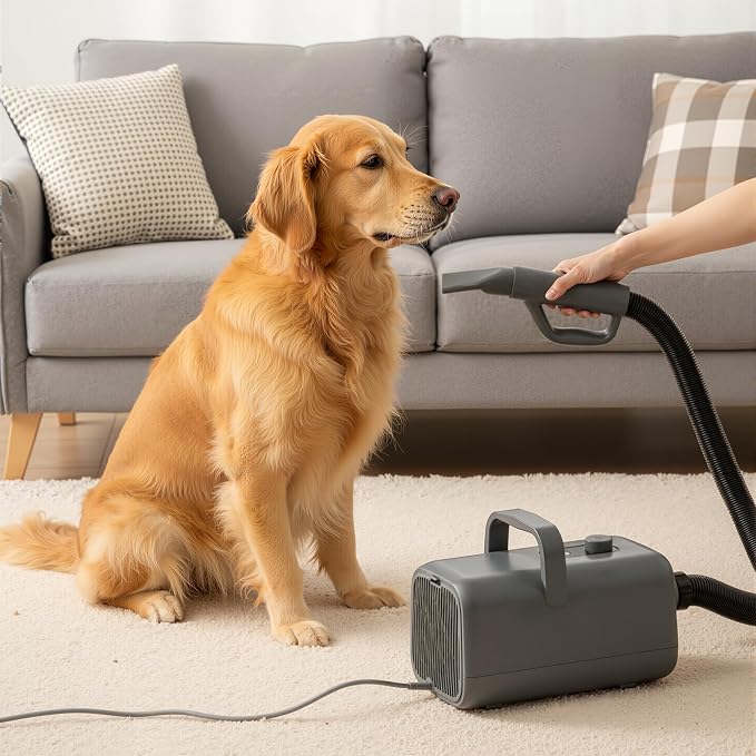NEWBULIG Dog Hair Dryer with Heater for Grooming, High Velocity Speed | 1550W Dog Blow Dryer, Temperature Adjustable Dog Blower Grooming, Grey