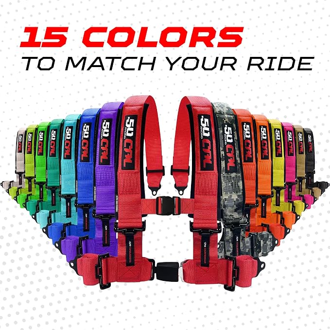 1pc 50 Cal Black 4 Point Harness 2in Straps, Racing Harness Seat Belt | Ultra Kush padding, Push Button quick release hardware. Universal Fit for UTV, RZR, race car.
