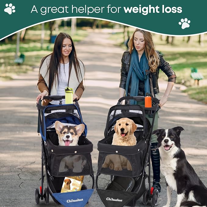 Pet Stroller,Dog Stroller for Small Medium Dogs Cats,3 Wheels,Grey | Foldable,with Breathable Mesh Canopy,Cup Holders,Easy Assembly