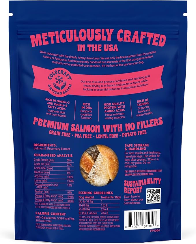 Finfare Freeze Dried Salmon Skin Treats for Dogs, Protein & Omega-3s, Grain Free Salmon Dog Training Treats, Crafted in USA, Strips - 2oz