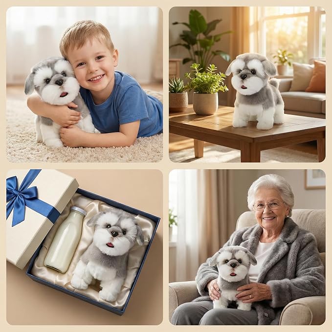 CU-MATE Plush Interactive Simulation Dog-Realistic Puppy Electronic Toy Dog Cat with Walking/Barking/Wagging Tail/Talking-Like Real Robotic Present (Electric Schnauzer)