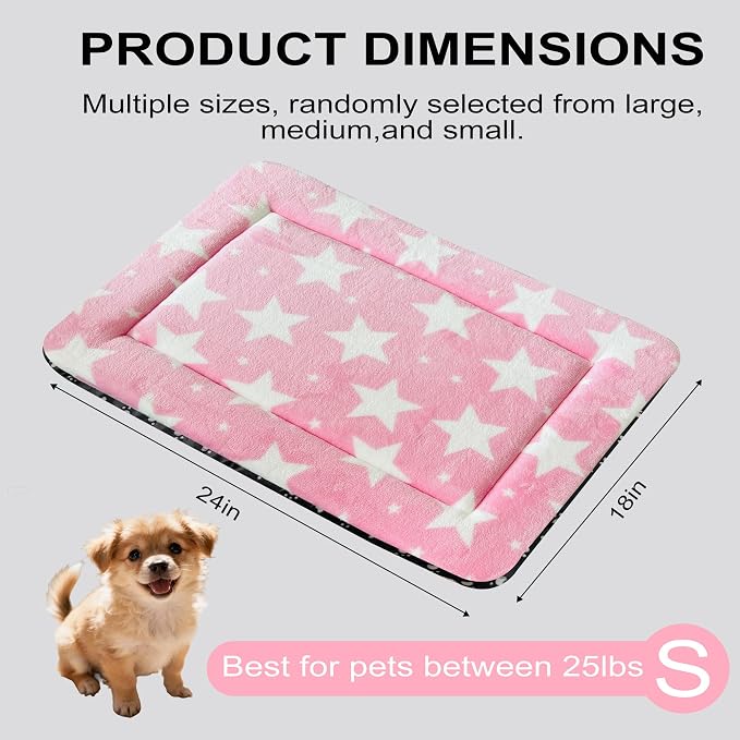 Washable Dog Bed Plush Orthopedic Outdoor Crate Mat with Non-Slip Bottom,Luxe Soft Kennel Pad for Pets, Cozy Cage Cushion & Pet Sleeping Mattress Large Sized,Medium,Small Dogs,24 x 18 inch,Pink