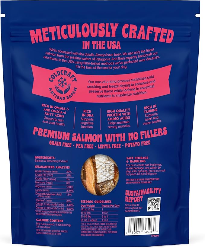 Finfare Freeze Dried Salmon Skin Treats for Dogs, Protein & Omega-3s, Grain Free Salmon Dog Training Treats, Crafted in USA, Strips - 9oz