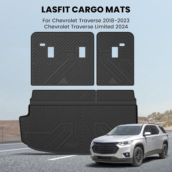 LASFIT Trunk Mat with Backrest Mat for Chevrolet Chevy Traverse 2018-2023/Traverse Limited 2024, All Weather TPE Custom Fit Cargo Mat Trunk Liner with Backrest Mat, Black