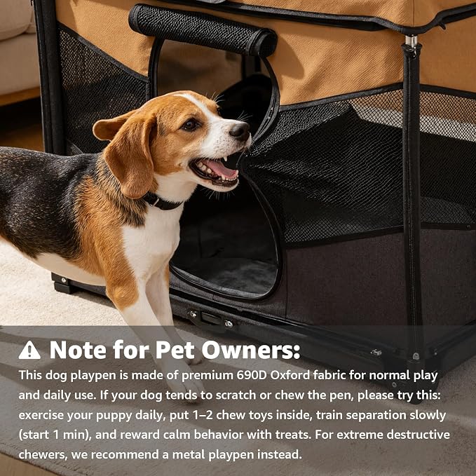 LOOBANI Dog Playpen for Small Dogs, 32"x24"x22", Foldable & Portable, Brown | Pet Playpen, with Removable Washable 690D Fabric Cover, Sturdy Frame Cat Playpen for Indoor, Dog Crate for Small Animals