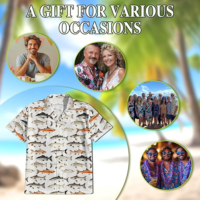 Fishing Crappie Hawaiian Shirt for Men, Button Down Summer Beach Short Sleeve, Fishing Lover Gifts, Sizes S-5XL
