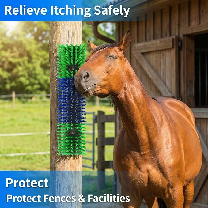 Livestock Scratching Brush, Itch Relief Goat Scratching Post Brush | Wear-Resistant Nylon Bristles, Heavy-Duty Screws, Self-grooming Horse Scratching Post for Goats, Cows, Sheep, Pigs, Donkeys