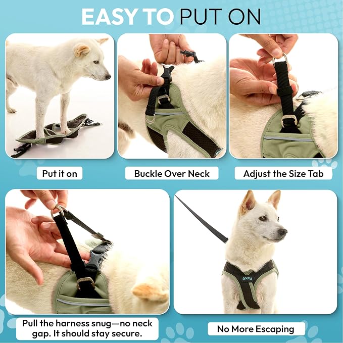 Gooby Escape Free Easy Fit X Step-in Dog Harness, Portland Green, X-Large | Patented escape-free, tightens on back-out; Choke-free X-frame + V-neck; Quick-release buckle; Reflective trim