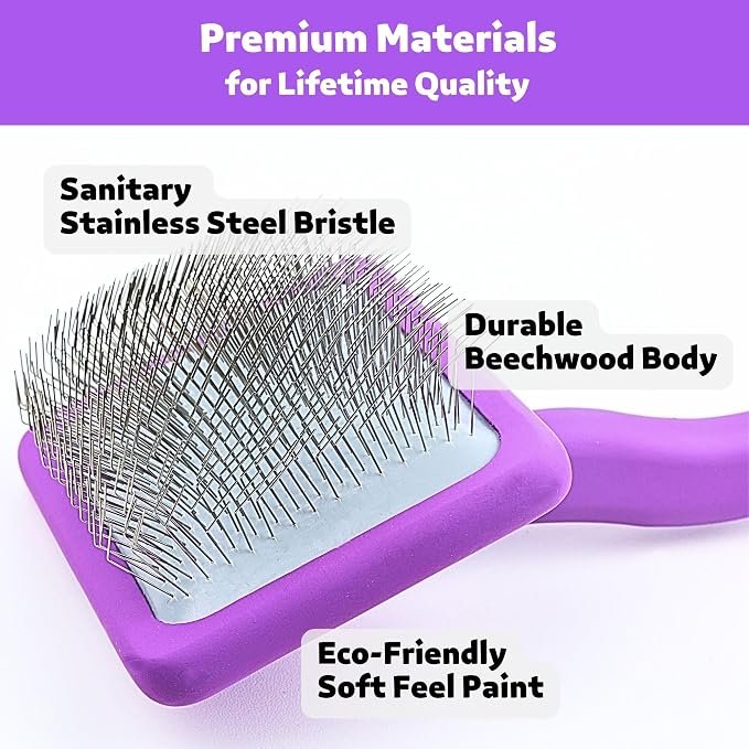 Dog Slicker Brush, Grooming Tool for Poodle, Doodle, Goldendoodle & All Long Haired Dogs, Long Pin Wood Brush Pefect for Dematting & Detangling, Effortless Grooming Pet Hair At Home - Large