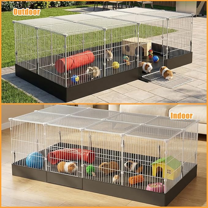 20 Planes Guinea Pig Cages Enclosed Hamster Cage with Transparent Top & Waterproof Liner, Expandable Cage for Guinea Pigs, Metal Wire Yard Fence Rabbit Cage