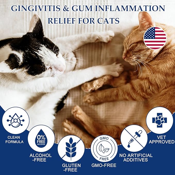 Oral Health for Cats, Cat Gingivitis Treatment, Reduce Gum Inflammation, Redness & Pain, Combats Gum Disease, Natural Plant-Based Active Formula, Cat Oral Care, Gums Health Treatment