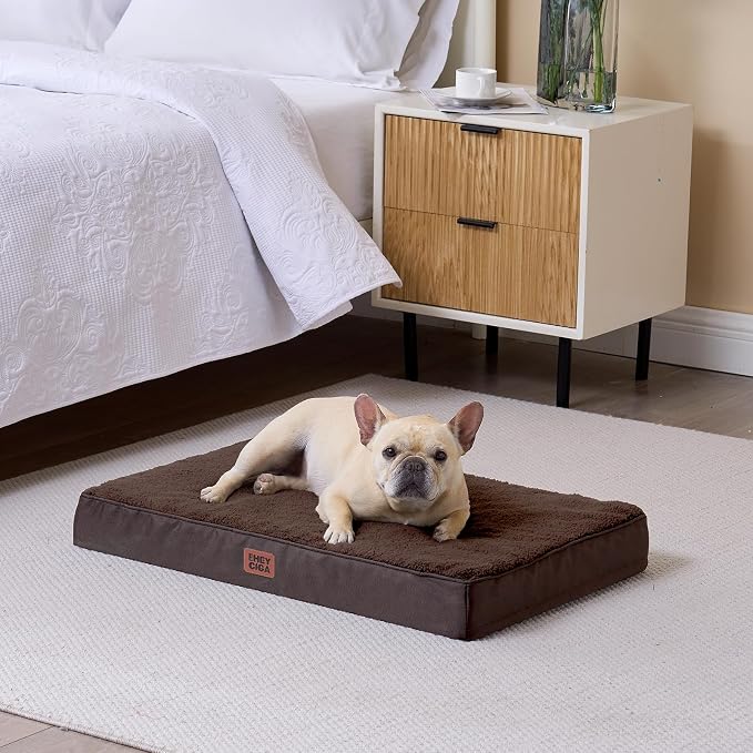 EHEYCIGA Orthopedic Dog Bed Large with Removable Washable Cover, 47IN Brown | Egg Crate Foam Support, Durable Oxford fabric, Non-Slip Bottom, Machine Washable, Soft Waterproof Plush Pet Bed Mat For Crate