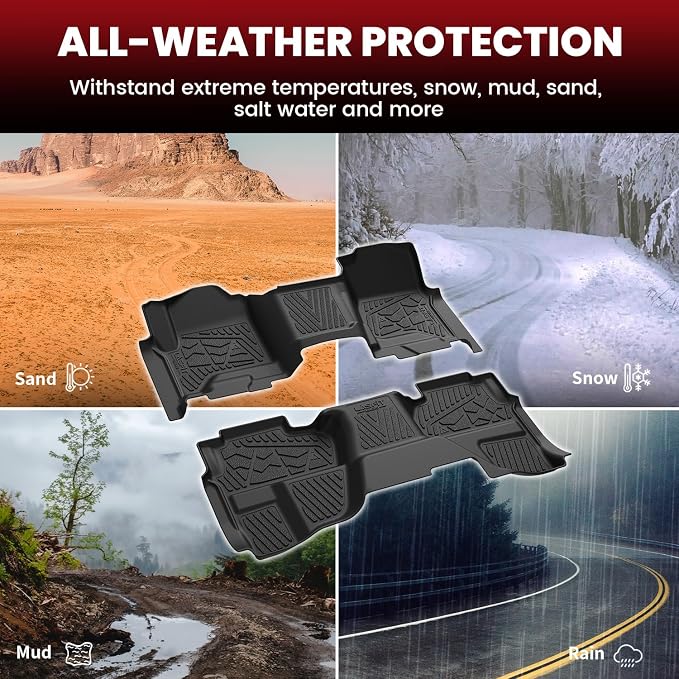 LASFIT Floor Mats 2014-2018 for Chevy Silverado/GMC Sierra 1500, 2015-2019 2500HD 3500 HD (Double Cab, Bench Seat Only) All Weather TPE Custom Fit Car Floor Liners, with Carpet Floor Only