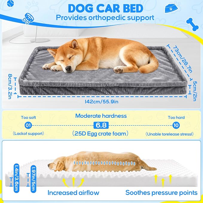 Loiion Dog Car Bed, Non-Slip Backseat Extender Pet Mat 56"x28.7"x2" | Removable, Washable Dog Bed With Waterproof Liner Protects Car Seats, Anti-Slip Travel Bed For Dogs