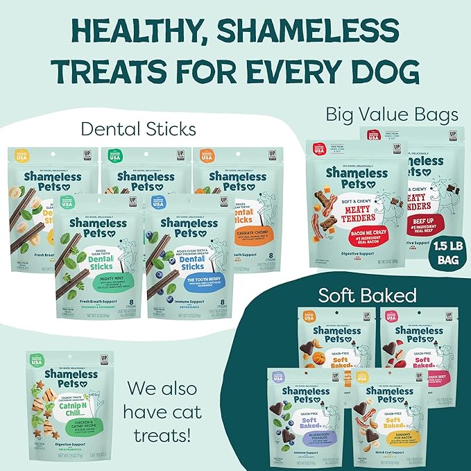 Shameless Pets Soft & Chewy Dog Treats, Meaty Tenders Variety (3-Pack) - Real Meat is 1st Ingredient - Grain Free, No Corn or Soy - Digestive Support - for Small, Medium & Large Dogs