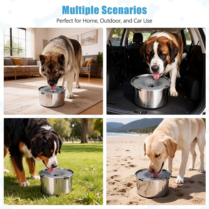 SCHITEC No Spill Dog Water Bowl for Large Dogs, 5.6L / 1.5 Gallon Stainless Steel Splash-Proof Slow Drinking Pet Dish with Floating Disk & Non-Slip Base, Mess-Free Design for Home or Travel-Gray