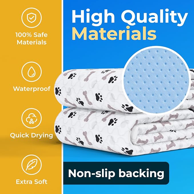Washable Pee Pads for Dogs - Waterproof Reusable Puppy Pads with Anti-Slip Backing, Pet Training Pad for Puppy Playpen, Crate, Whelping Box, Potty Training (Pack of 6 - 30x34)