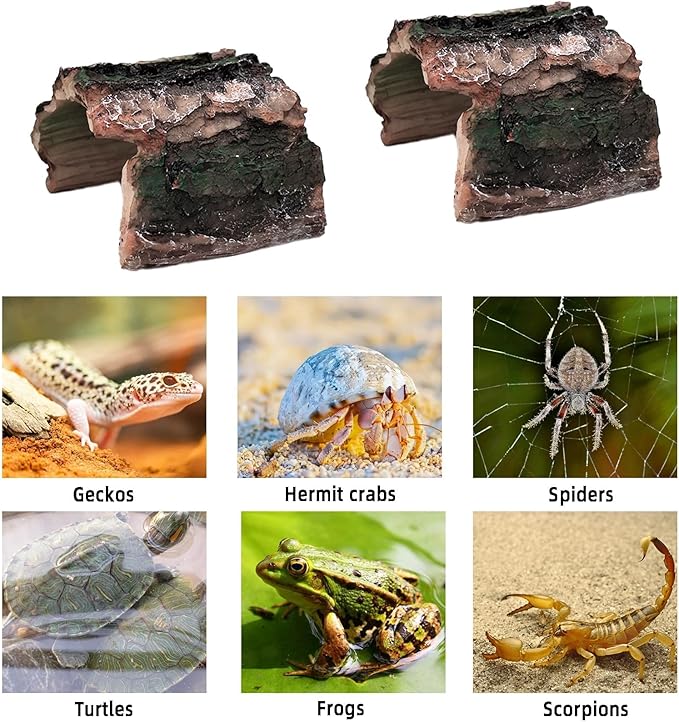 2 Pack Small Betta Log Resin Hollow Tree Trunk Ornament, Aquarium Hideout Reptile Cave Tarantula Hide Terrarium Tank Decor for Fish Shrimp or Small Reptile Scorpion Spider Hermit Crab