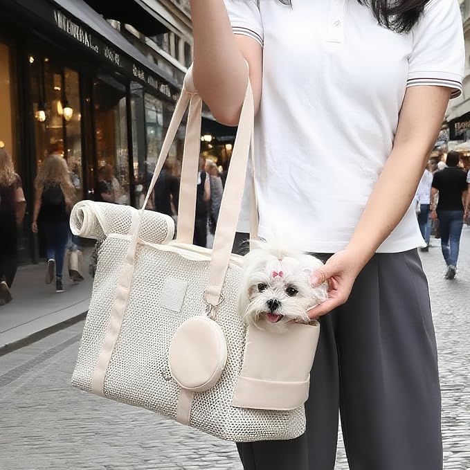 Pet Breathable Mesh Tote Bag, Pet Hands-Free Shoulder Bag,Dog and Cat Lightweight and Comfortable Pet Shoulder Bag, Pet Carrier Purse for Small Dog Cat(Can Hold 10 Pounds)