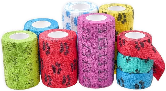 Eco-Fused Self-Adhering Bandage - Injury Wrap Tape for Pets, Dogs, Cats, Horses - Pack of 9- Dog Bandages for Legs - Prevent Licking - Does not Stick to Hair - Elastic, Water Repellent, Breathable