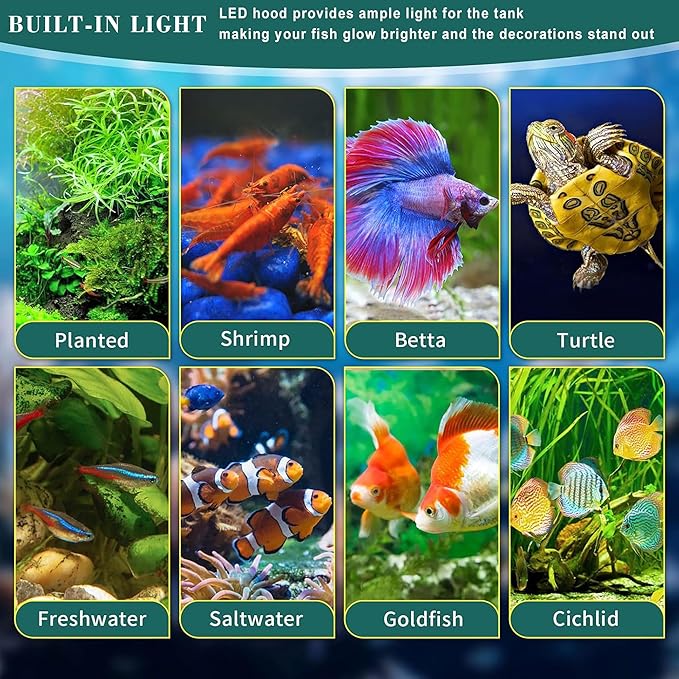 2.5 Gallon Fish Tank Kit with LED Lights, Filter & Plant Planter - Retro TV Decorative Fish Tank for Office Desk Home Decor,Mini Aquarium Starter Kit for Betta Fish (Black - 2.5 Gallon)