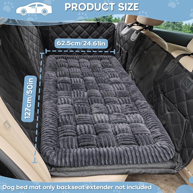 Dog Car Bed Mat Non-Slip Backseat Extender Dog Bed 50" x24.6" Gray | Travel Bed for Dogs,Chew-Resistant, Easy Clean & Scratch-Proof, Comfort Design, Fits Trucks/Sedans/SUVs
