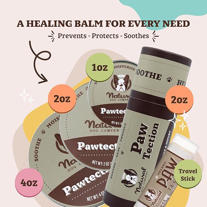 Natural Dog Company Pawtection Balm for Hot Pavement, Dry Cracked Dog Paws, and Rough Terrain - Safe, Non-Toxic, and Lick Safe - Protects Paws with Natural Ingredients, 0.15 oz Stick