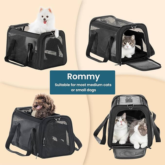 PETSFIT Soft-Sided Cat Carrier, Airline Approved | For Travel, 3 Carrying Ways, Lightweight and Ventilation on 5 Sides, Escape Proof, With Soft Fleece Pad