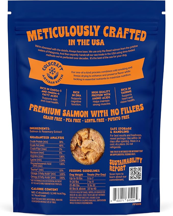 Finfare Freeze Dried Salmon Dog Treats, Protein & Omega-3s, Grain Free Salmon Dog Training Treats, Crafted in USA, Nuggets - 2oz
