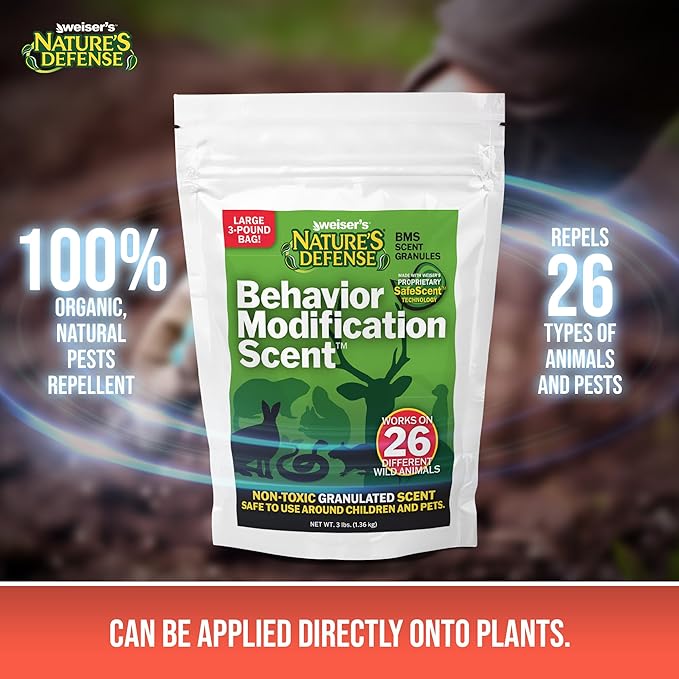 Nature's Defense Organic Animal Repellent Granules | 7 Certified Organic Ingredients | 94.1% Effective | Repels Deer, Mice, Cats, Rabbits & 20+ More | Safe for Kids & Pets | 44 oz
