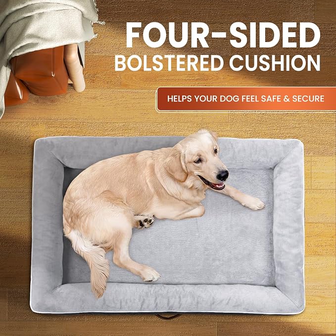 Upvilla Orthopedic Dog Bed XL, Four-Sided Dog Sofa, Washable Cover, Gray | Removable Waterproof Dog Bed Cover, Egg-Crate Orthopedic Foam, Built-In Carry Handle, Indoor Large Pet Beds, Cat Beds