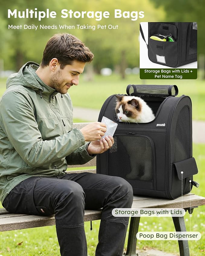 pecute Dog Backpack Expandable, Cat Carrier Backpack Breathable, Large | Durable Oxford Cloth, Lockable Zipper,Use for Pet Under 15 lbs to Travel