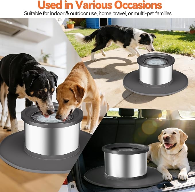 Decflow 12L No Spill Dog Water Bowl for Large Dogs, Stainless Steel Spill Proof Bowls with Suction Cup Anti-Skid Mat, Slow Drinking Feeder for Messy Drinkers, Heavy Duty Pet Bowls for Indoor/Outdoor
