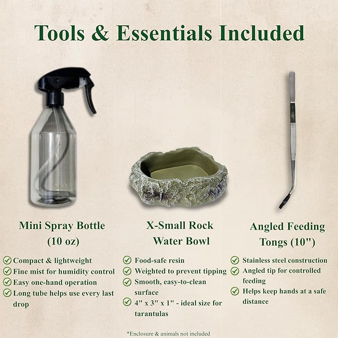 Tarantula Rehousing Supply Kit - Beginner Tarantula Setup Supplies - Substrate, Moss, Plant & Water Dish - Spider Habitat Terrarium Kit