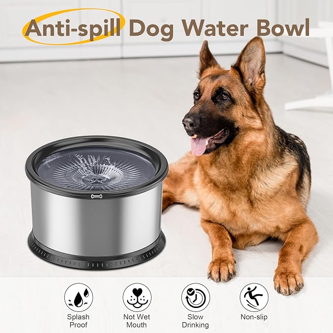 4.5L Stainless Steel Dog Water Bowl, No Spill Water Bowl for Dogs | Large Capacity, Slow Drinking Feeder, Splash Proof, with Anti-Slip Mat, Dishwasher Safe, Sturdy, Suitable for Mess Drinkers