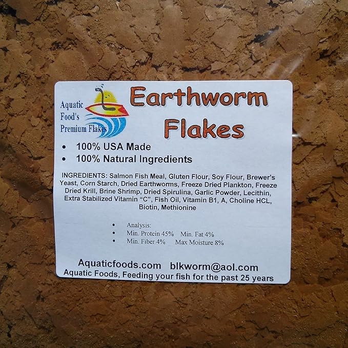 Aquatic Foods Inc. Flakes - Earthworm Flakes for Discus, Cichlids, Tetras, Guppies, Live Bearers, All Community Tropical Fish - Premium AF Flakes - 2-lbs