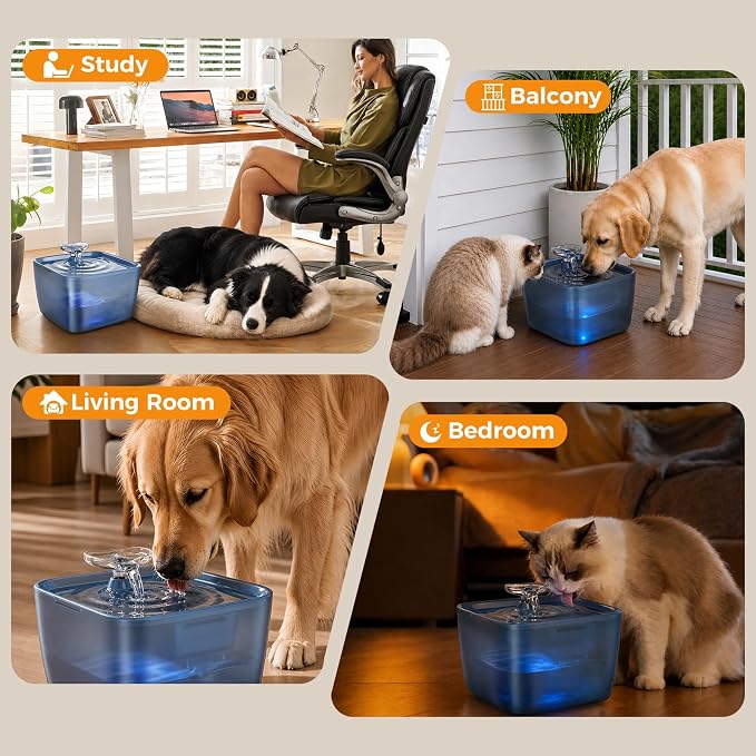 Pet Water Fountain for Large Dogs & Cats, 7L/1.84Gal, Quiet Automatic Pump | Large dog water bowl dispenser for multi-pet households, easy to clean, recirculating system, visible water level, no spill