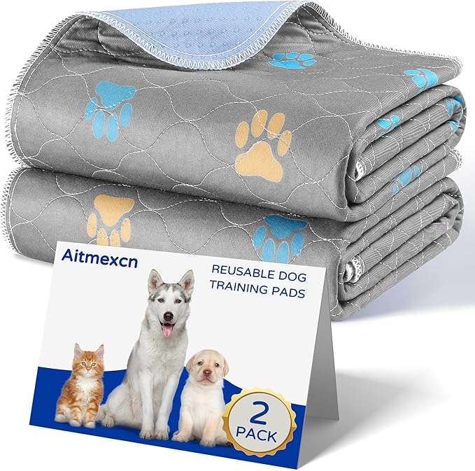 Aitmexcn Washable Pee Pads for Dogs, 2 Pack Extra Large Reusable Puppy Training Pads, Heavy Absorbency, Leak-Resistant Non-Slip Mats for Playpens, Whelping and Senior Dogs, Gray (48"x48")