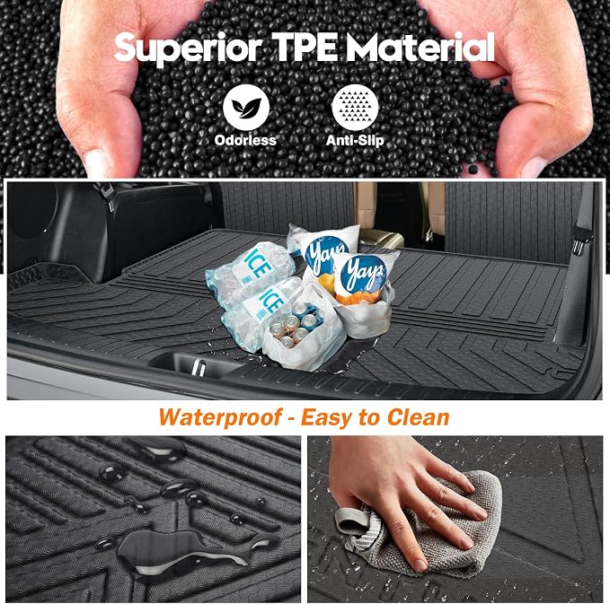 KUST Trunk Cargo Mat for Kia Sorento 2021-2025 2026 (6 Seats), TPE Rubber Rear Cargo Liner with 2nd Row Backrest Mat for Sorento Accessories All Weather Protection Cover 3PCS