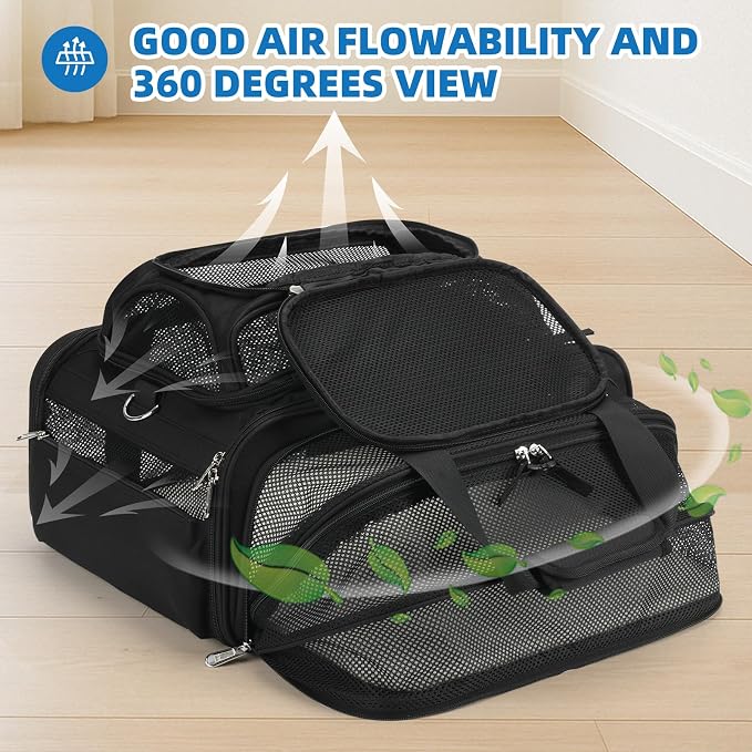 pidipiti 18x14x8 Soft-Sided pet Carrier,for 1 Extra-Small Dog/Medium cat | top and 1 side Expandable,TSA Approved,for Airlines only Have 8'' Height Space underseat,with zipper lock,good Visibility