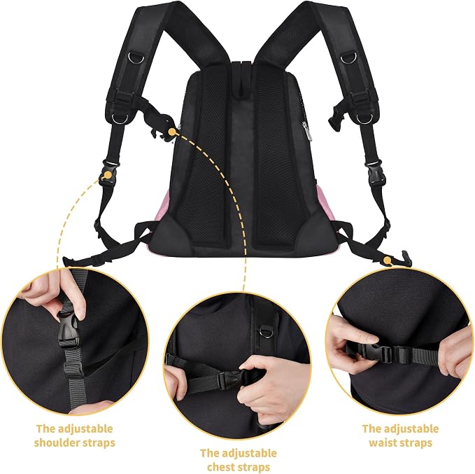 WOYYHO Pet Dog Carrier Backpack, Ventilated Mesh Small Dog Front Backpack | Breathable Puppy Back Pack, with Safety Belt, Storage Pockets, for Travel Hiking Cycling Outdoor Adventures, Pink, S