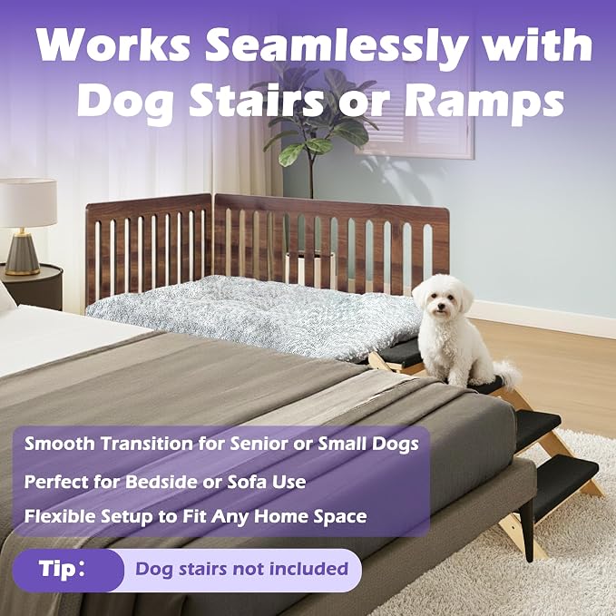 Beside Dog Bed,2 Panels Adjustable Height Dog Bunk Beds,25.6‘’x18.1‘’Metal Dogs Bed Frame with Removable Cushion,Medium (Medium)