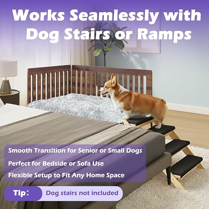 Beside Dog Bed,2 Wood Side Panel Adjustable Height Dog Bunk Beds,39''x27'' Metal Dogs Bed Frame with Cushion,Large