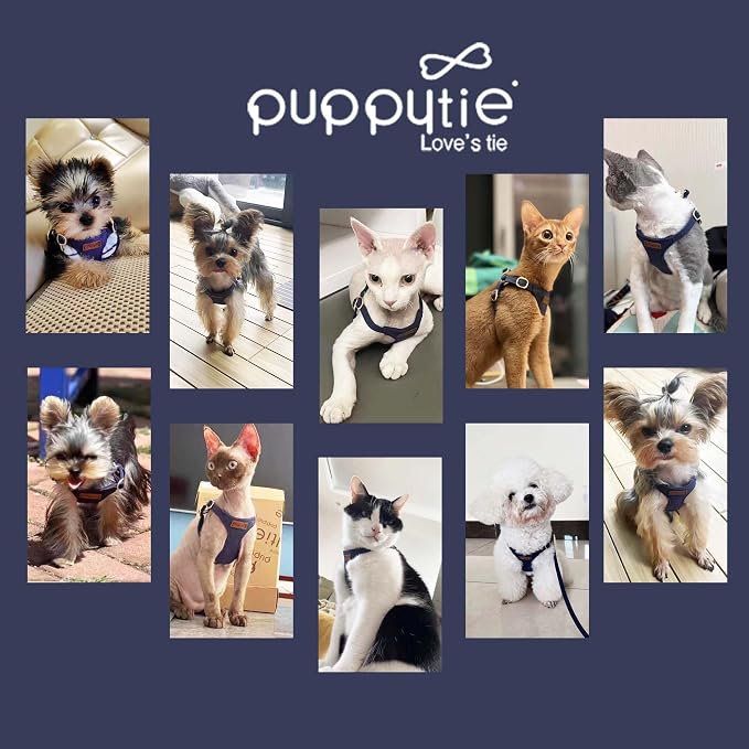 Puppytie Dog Harness with Multifunction Dog Leash,Soft Adjustable No Choke Escape Proof Pet Harness Vest for Medium Dogs or Large Dogs,Navy,M